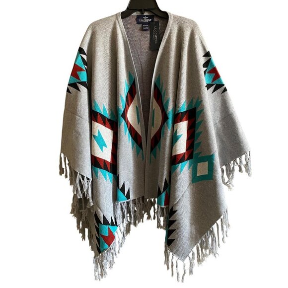 Lucchese Lightweight Alpaca Cape Peruvian Poncho One Size Fits Most Gray Multi - Picture 1 of 6